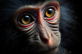 Monkey cub portrait with light brown detailed eyes