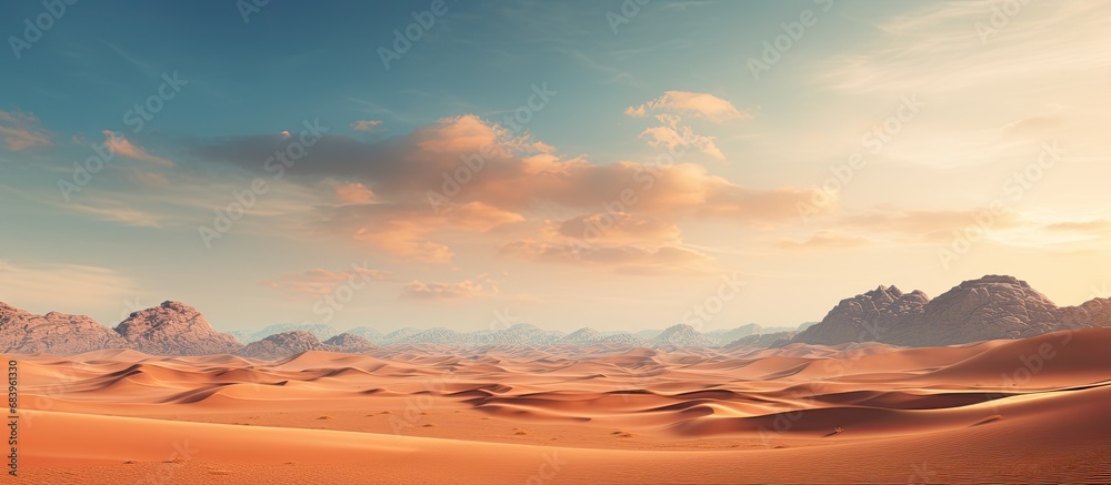 In the vast desert, the renowned photographer captured the breathtaking natural world, with its arid and empty landforms, showcasing the intricate topographical details of the dry, sandy dunes. - obrazy, fototapety, plakaty 