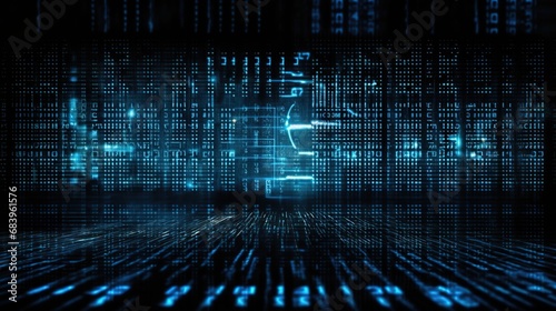 code and matrix blue digital binary data on computer screen