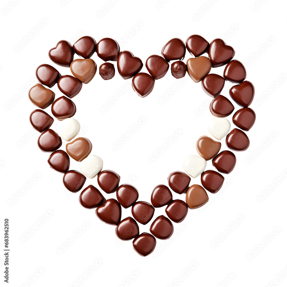 Heart-shaped design made of chocolate candies on a white background, ideal for sweet themes Heart-shaped design made of chocolate candies on a white background, ideal for sweet themes