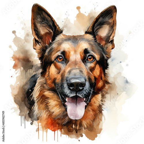 watercolor German Shepherd clipart, Generative Ai