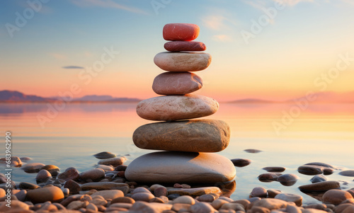 Earthy Elegance  A Stack of Rocks in Natural Serenity - Generative AI