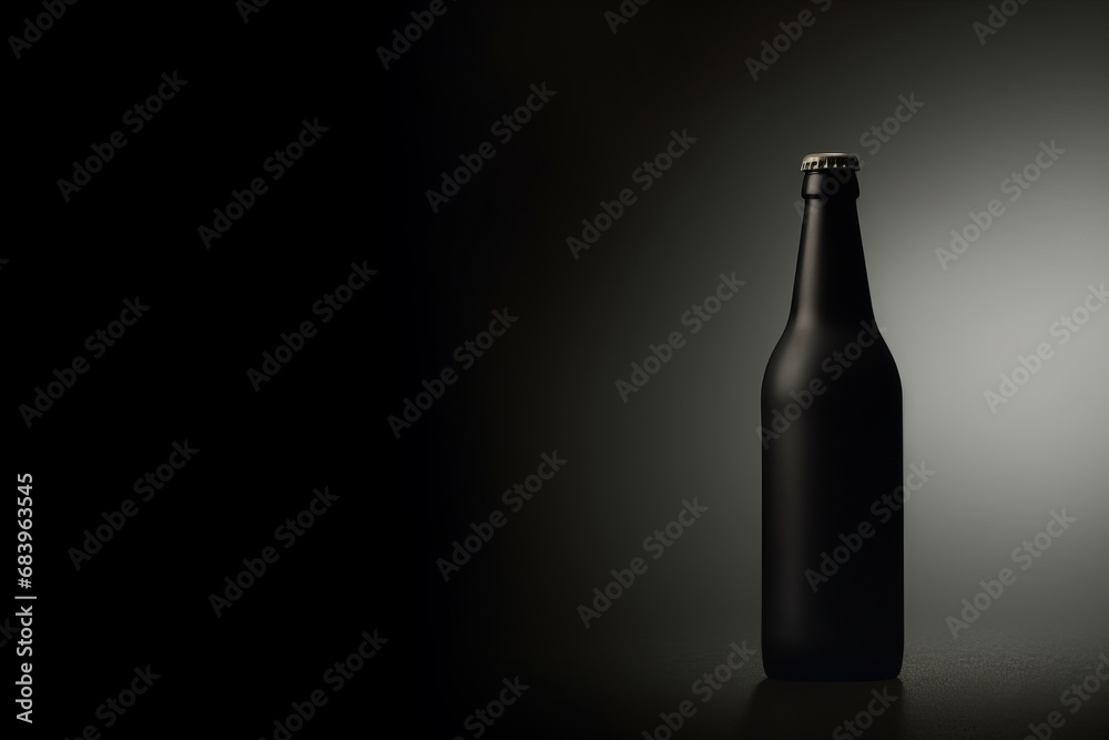Blank bottle of dark beer in spotlight on black background Blank bottle of dark beer in spotlight on black background