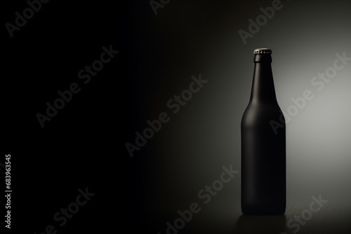 Blank bottle of dark beer in spotlight on black background