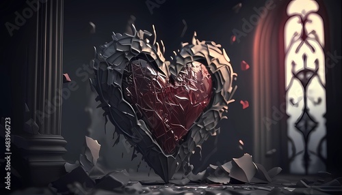 Shattered Hearts: A Broken Heart Lies in Ruins, a Visual Metaphor for the Pain of Loss photo