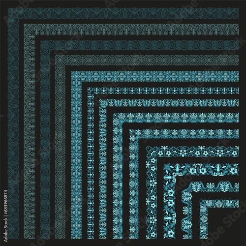 Set of decorative seamless ornamental border with corner