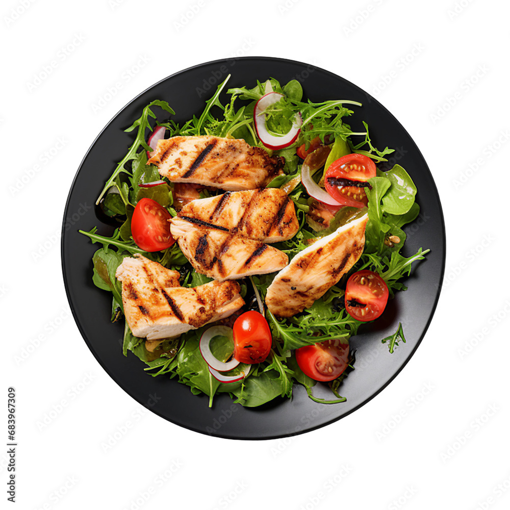 A Plate of Grilled Chicken Salad Isolated on a Transparent Background