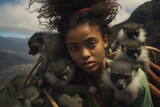 Une jeune fille accompagnée de ses fidèles lémuriens part à l'aventure de la montagne sauvage