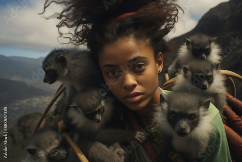 Une jeune fille accompagnée de ses fidèles lémuriens part à l'aventure de la montagne sauvage © Leopoldine