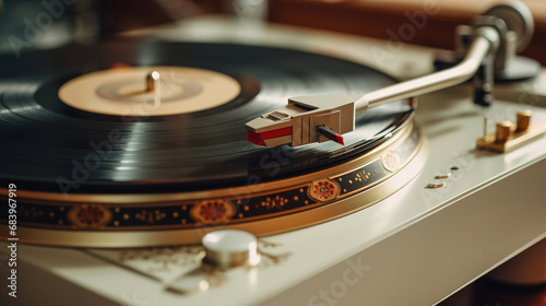 Generative AI, nostalgic retro vinyl recorder, vintage turntable player, muted colors, aesthetic photo