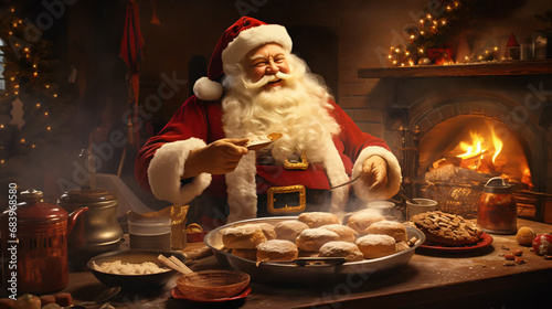 santa claus cooking in his kitchen