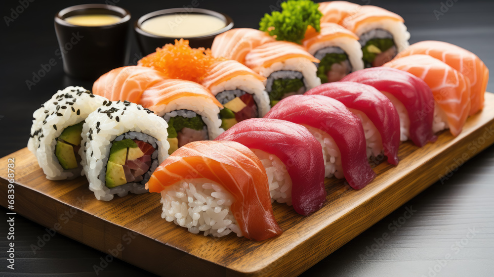 Japanese sushi, rolls, fish, salmon, sashimi, decor, meal, dinner, beautiful food, festive, restaurant, cafe, rice, nori, serving a dish, holiday, seafood, tuna, tasty treat, delicious Japanese sushi, rolls, fish, salmon, sashimi, decor, meal, dinner, beautiful food, festive, restaurant, cafe, rice, nori, serving a dish, holiday, seafood, tuna, tasty treat, delicious