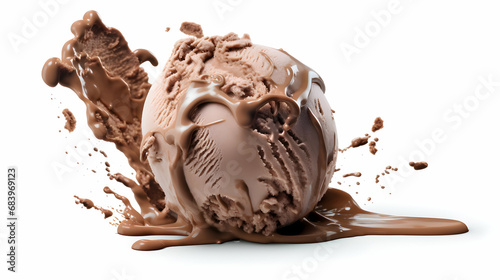 scoop of chocolate ice cream on white isolated background,  milk splash, generative ai photo
