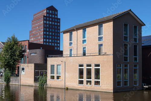 Residential buildings along the canal in the new Vathorst district in Amersfoort.