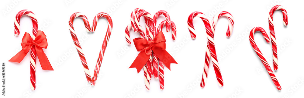 Set of many Christmas candy canes on white background Set of many Christmas candy canes on white background