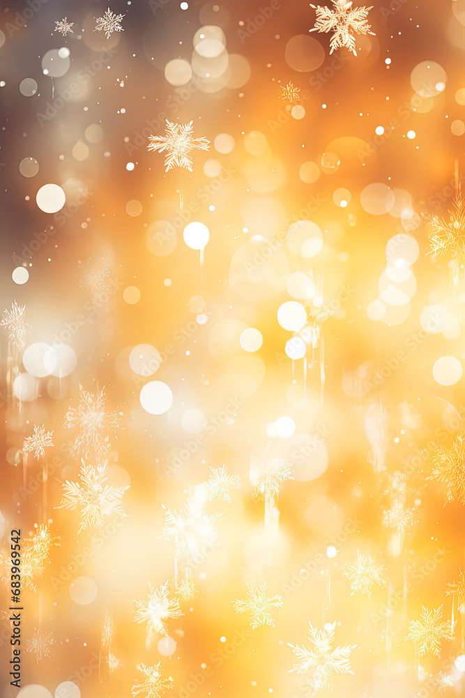 A blurry yellow wallpaper with a bunch of snowflakes. Winter background. Generative AI A blurry yellow wallpaper with a bunch of snowflakes. Winter background. Generative AI
