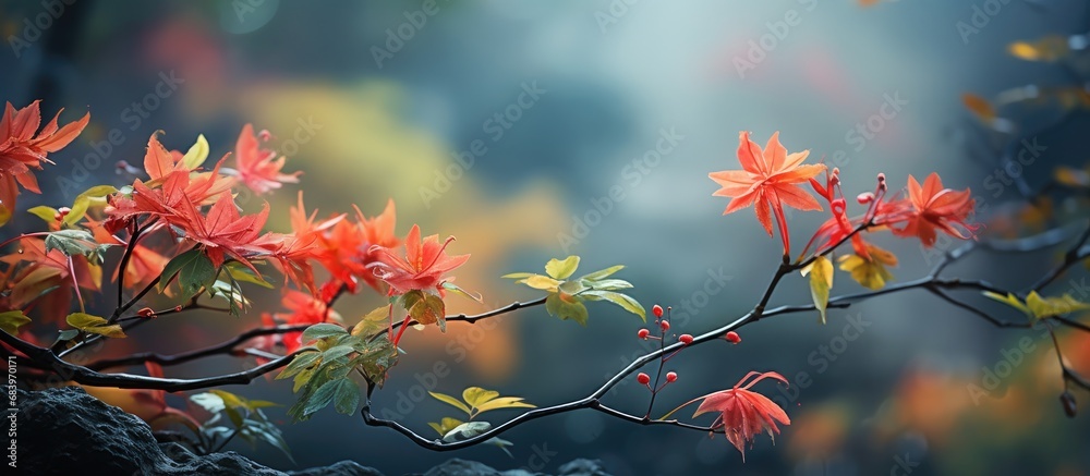 In the midst of the beautiful forest, amidst the vibrant foliage and blooming flowers, the Japanese gardener admired the organic growth of the red and yellow leaves, meticulously taking care of every In the midst of the beautiful forest, amidst the vibrant foliage and blooming flowers, the Japanese gardener admired the organic growth of the red and yellow leaves, meticulously taking care of every