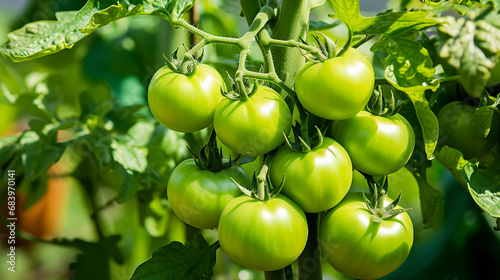 Wallpaper Mural Green tomatoes on vine in thriving greenhouse garden Torontodigital.ca