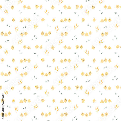 Cute chicken Seamless Pattern, Cartoon Doodle chickens Background vector Illustration