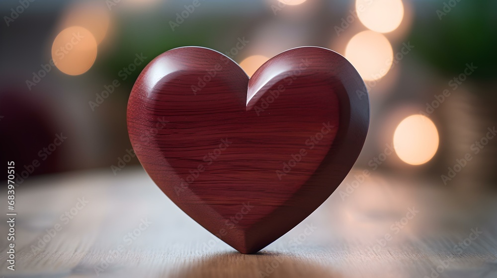Close up of a burgundy Heart on a wooden Table. Blurred Background Close up of a burgundy Heart on a wooden Table. Blurred Background