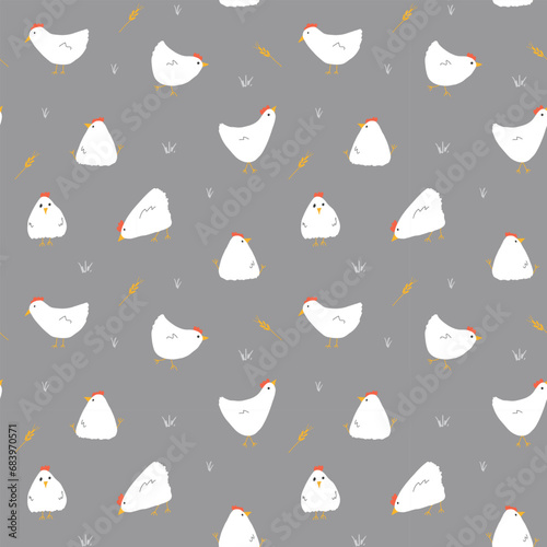 Cute Cartoon chicken and hen Seamless Pattern, Background vector Illustration