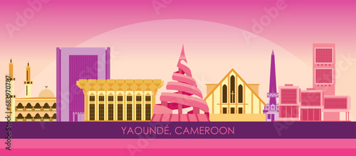 Sunset Skyline panorama of city of Yaoundе, Cameroon - vector illustration photo