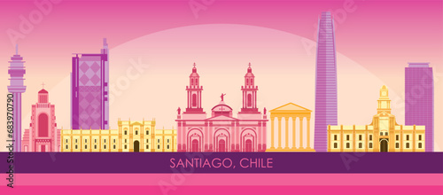 Sunset Skyline panorama of city of Santiago, Chile - vector illustration