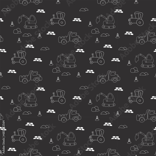 Cute construction site Seamless Pattern, Cartoon building area background, vector Illustration