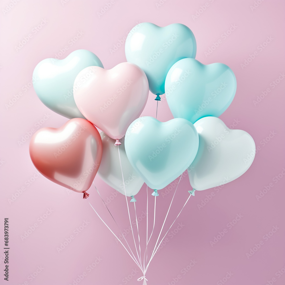 3d heart balloon in the air bubble cloud