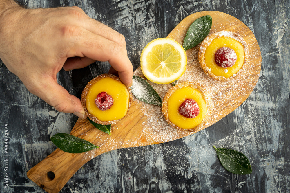 Homemade lemon pie with raspberry