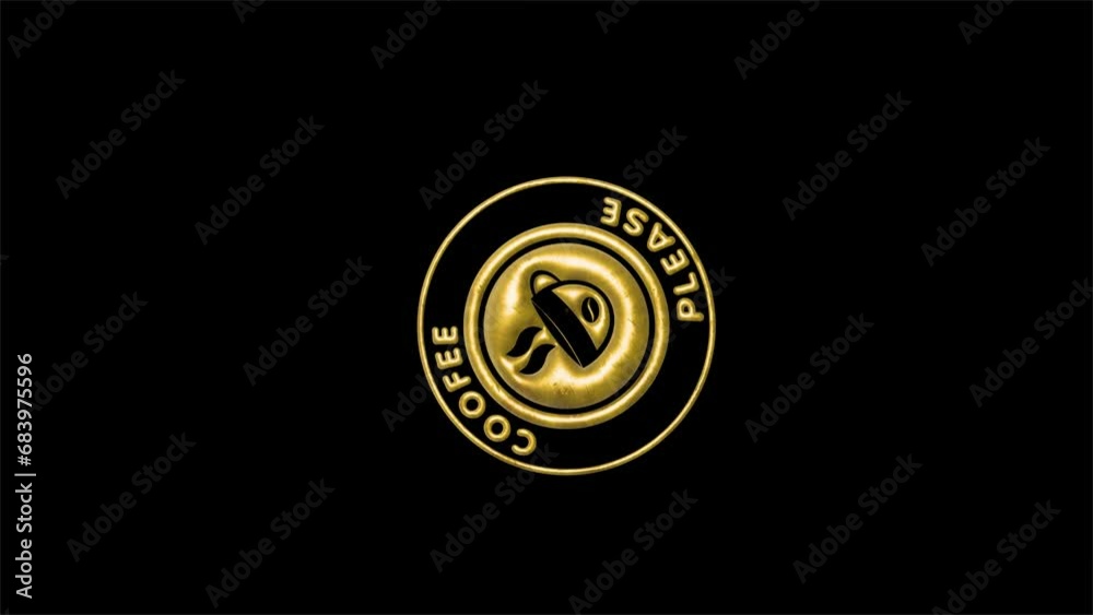 Coffee please gold logo animation with rotation motion and black background Coffee please gold logo animation with rotation motion and black background