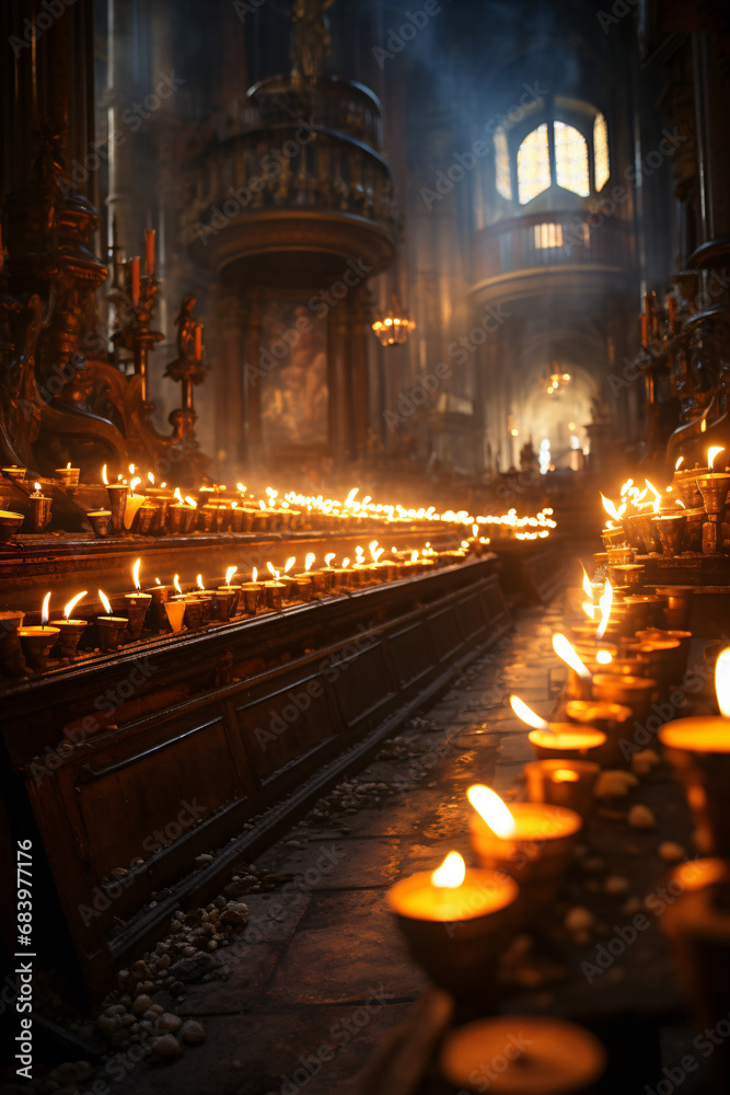 Candles burning in a Church at night