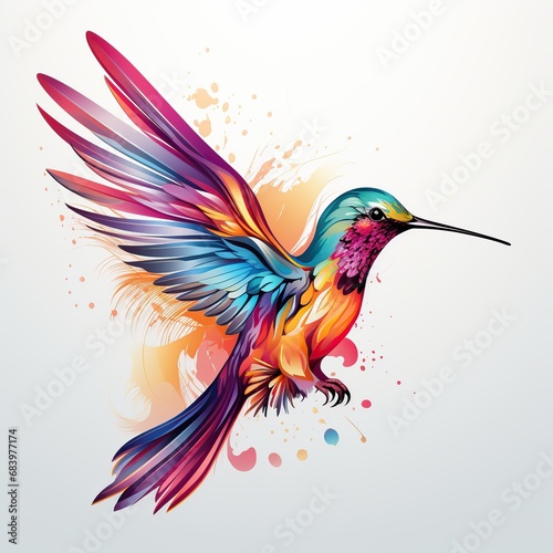 Beautiful watercolor hummingbird drawing hand drawn concept. AI generated image