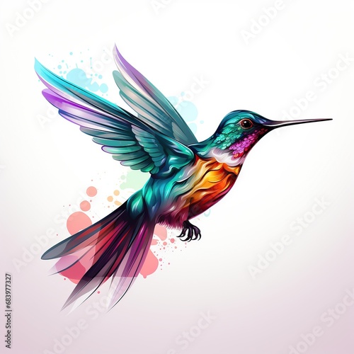 Beautiful watercolor hummingbird drawing hand drawn concept. AI generated image