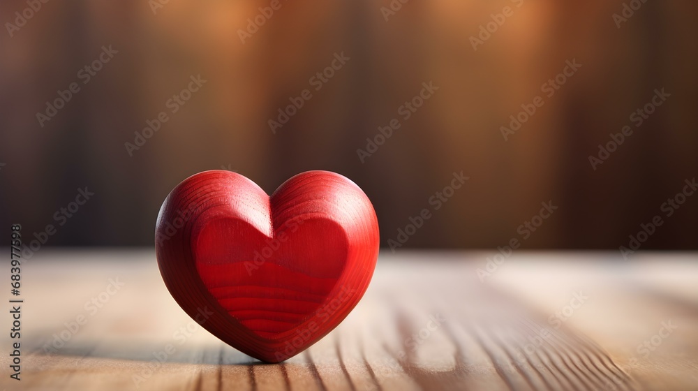 Close up of a red Heart on a wooden Table. Blurred Background Close up of a red Heart on a wooden Table. Blurred Background