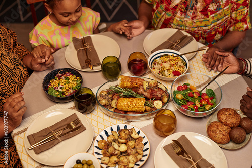 Delicious traditional food prepared for family Kwanzaa dinner photo