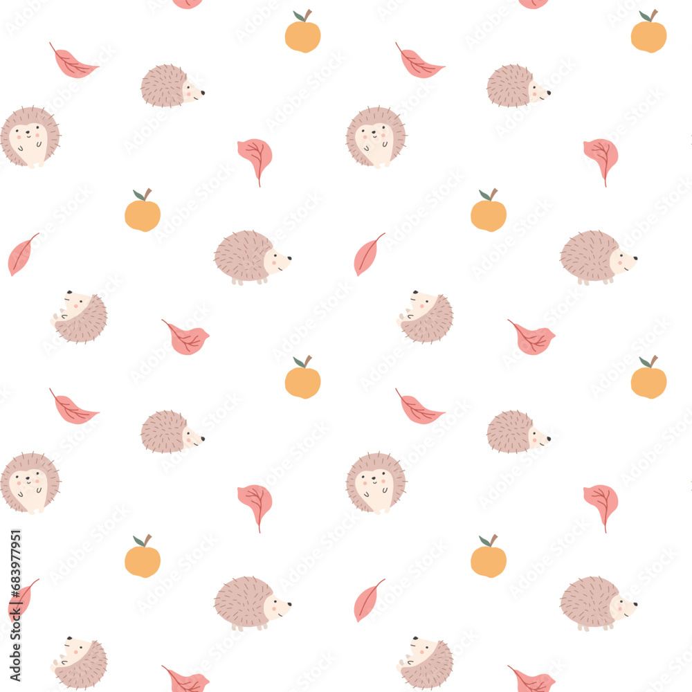 Cute Hedgehog Seamless Pattern, Cartoon animal background vector Illustration