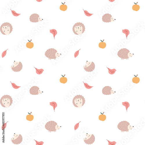 Cute Hedgehog Seamless Pattern, Cartoon animal background vector Illustration © saint_antonio