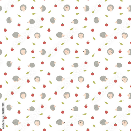 Fototapeta Naklejka Na Ścianę i Meble -  Cute Hedgehog Seamless Pattern, Cartoon animal background vector Illustration