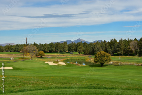 Beautiful and challenging Central Oregon golf course near Redmond and Bend. Rolling terrain with view of Mt. Bachelor and featuring picturesque water hazards. Approximately 180 miles from Portland.