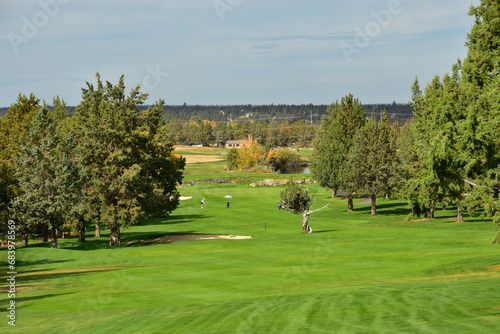 Beautiful and challenging Central Oregon golf course near Redmond and Bend. Rolling terrain with view of Mt. Bachelor and featuring picturesque water hazards. Approximately 180 miles from Portland. © Art Boardman