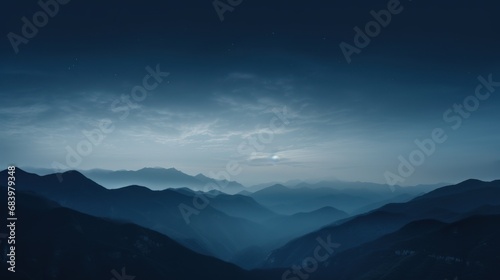  a view of a mountain range at night with the moon in the sky and a few clouds in the sky. © Olga