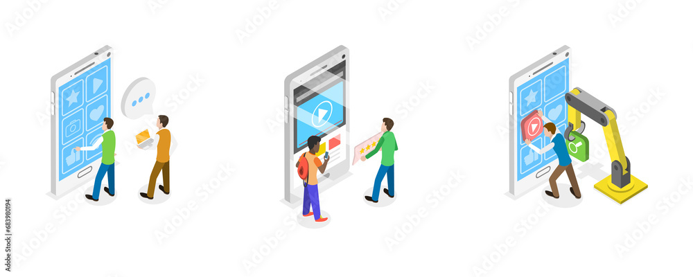 3D Isometric Flat Conceptual Illustration of Mobile Interface Design, Effective and Responsive App Interface 3D Isometric Flat Conceptual Illustration of Mobile Interface Design, Effective and Responsive App Interface