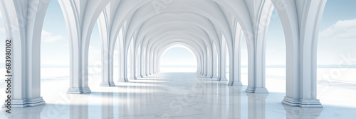 Liminal white building with arches