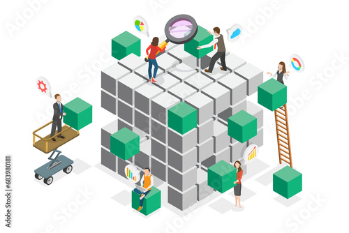 Fotografie 3D Isometric Flat  Conceptual Illustration of OLAP, Multi Dimensional Approach f
