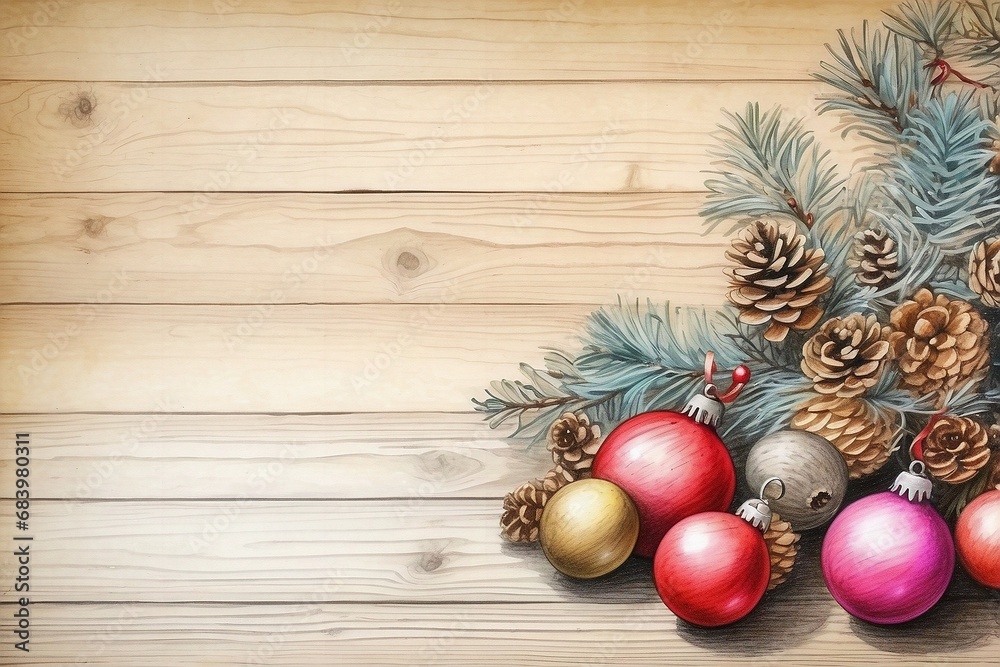 Christmas Decoration On Wooden Background Using Generative Ai