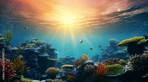 a coral reef with fish photo