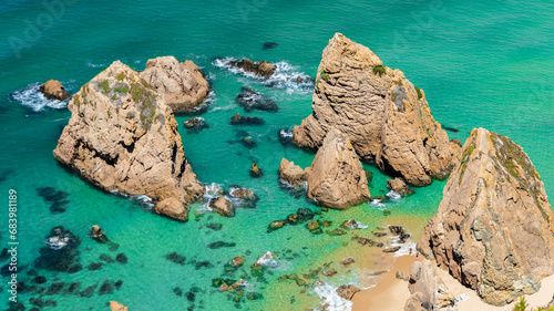 Praia da Ursa, Portugal - 15.08.2023: Stunning Ursa beach located on the western coast of Portugal, near the town of Sintra and Cabo da Roca.