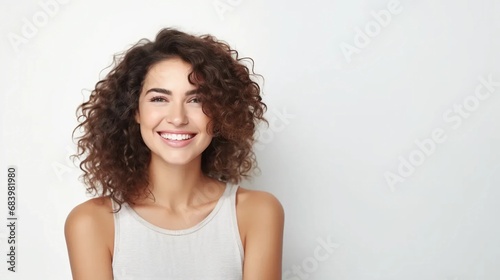 Young attractive girl on white background  woman showing positive emotions  smile on face