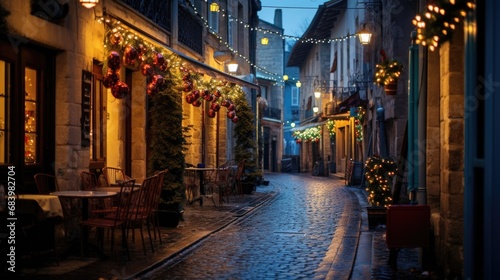Typical street at Costa Azul area with Christmas decoration at night, AI generated